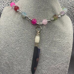 Witch B*tch Multi Shade Pink Glass Bead Mini Knife Necklace